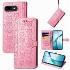 For Google Pixel 9a Cat and Dog Embossed Leather Phone Case(Pink) - 1