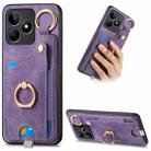 For Realme C53 Retro Skin-feel Ring Card Bag Phone Case with Hang Loop(Purple) - 1