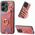 For Xiaomi Redmi Note 13 Pro+ Retro Skin-feel Ring Card Bag Phone Case with Hang Loop(Pink) - 1