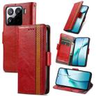 For Xiaomi 15 CaseNeo Splicing Dual Magnetic Buckle Leather Phone Case(Red) - 1