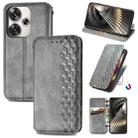 For Redmi Turbo 3 5G Cubic Grid Pressed Magnetic Leather Phone Case(Gray) - 1