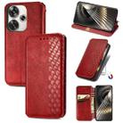 For Redmi Turbo 3 5G Cubic Grid Pressed Magnetic Leather Phone Case(Red) - 1