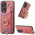 For Honor 90 Retro Skin-feel Ring Card Bag Phone Case with Hang Loop(Pink) - 1