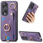 For Honor 90 Retro Skin-feel Ring Card Bag Phone Case with Hang Loop(Purple) - 1
