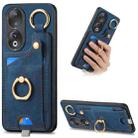 For Honor 90 Retro Skin-feel Ring Card Bag Phone Case with Hang Loop(Blue) - 1