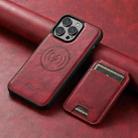 For iPhone 15 Pro Max Suteni H15 MagSafe Oil Eax Leather Detachable Wallet Back Phone Case(Red) - 2