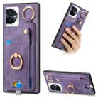 For Honor 100 Pro 5G Retro Skin-feel Ring Card Bag Phone Case with Hang Loop(Purple) - 1