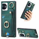 For Honor 100 Pro 5G Retro Skin-feel Ring Card Bag Phone Case with Hang Loop(Green) - 1