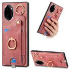 For Honor 100 5G Retro Skin-feel Ring Card Bag Phone Case with Hang Loop(Pink) - 1