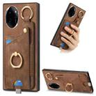 For Honor 100 5G Retro Skin-feel Ring Card Bag Phone Case with Hang Loop(Brown) - 1