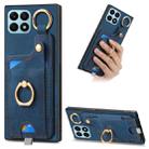 For Honor X8a Retro Skin-feel Ring Card Bag Phone Case with Hang Loop(Blue) - 1
