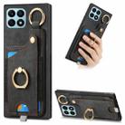 For Honor X8a Retro Skin-feel Ring Card Bag Phone Case with Hang Loop(Black) - 1