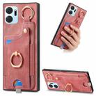 For Honor X7a Retro Skin-feel Ring Card Bag Phone Case with Hang Loop(Pink) - 1