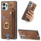 For Honor X7a Retro Skin-feel Ring Card Bag Phone Case with Hang Loop(Brown) - 1