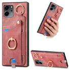 For Honor 80 SE Retro Skin-feel Ring Card Bag Phone Case with Hang Loop(Pink) - 1
