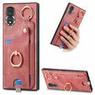 For Honor 80 Retro Skin-feel Ring Card Bag Phone Case with Hang Loop(Pink) - 1