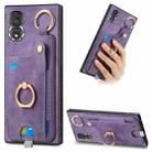 For Honor 80 Retro Skin-feel Ring Card Bag Phone Case with Hang Loop(Purple) - 1