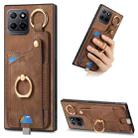 For Honor X8 5G Retro Skin-feel Ring Card Bag Phone Case with Hang Loop(Brown) - 1