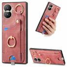 For Honor X40i Retro Skin-feel Ring Card Bag Phone Case with Hang Loop(Pink) - 1