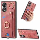 For Honor 70 Pro Retro Skin-feel Ring Card Bag Phone Case with Hang Loop(Pink) - 1