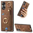 For Honor 70 Pro Retro Skin-feel Ring Card Bag Phone Case with Hang Loop(Brown) - 1