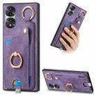 For Honor 70 Pro Retro Skin-feel Ring Card Bag Phone Case with Hang Loop(Purple) - 1