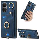 For Honor X7 Retro Skin-feel Ring Card Bag Phone Case with Hang Loop(Blue) - 1