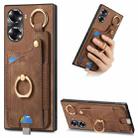 For Honor 60 Retro Skin-feel Ring Card Bag Phone Case with Hang Loop(Brown) - 1