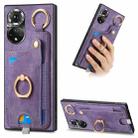 For Honor 50 Retro Skin-feel Ring Card Bag Phone Case with Hang Loop(Purple) - 1