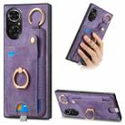 For Honor 50 SE Retro Skin-feel Ring Card Bag Phone Case with Hang Loop(Purple) - 1