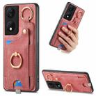 For Honor X7b Retro Skin-feel Ring Card Bag Phone Case with Hang Loop(Pink) - 1