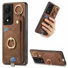 For Honor X7b Retro Skin-feel Ring Card Bag Phone Case with Hang Loop(Brown) - 1