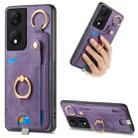 For Honor X7b Retro Skin-feel Ring Card Bag Phone Case with Hang Loop(Purple) - 1