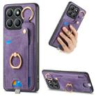 For Honor X8b Retro Skin-feel Ring Card Bag Phone Case with Hang Loop(Purple) - 1