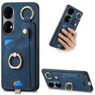 For Huawei P50 Pro Retro Skin-feel Ring Card Bag Phone Case with Hang Loop(Blue) - 1