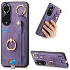 For Huawei nova 9 Retro Skin-feel Ring Card Bag Phone Case with Hang Loop(Purple) - 1