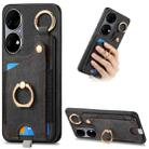 For Huawei P50 Retro Skin-feel Ring Card Bag Phone Case with Hang Loop(Black) - 1