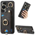 For Huawei nova 11 4G Retro Skin-feel Ring Card Bag Phone Case with Hang Loop(Black) - 1