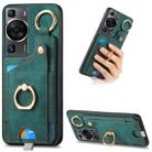 For Huawei P60 Retro Skin-feel Ring Card Bag Phone Case with Hang Loop(Green) - 1