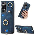 For Huawei P60 Retro Skin-feel Ring Card Bag Phone Case with Hang Loop(Blue) - 1