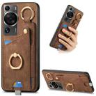 For Huawei P60 Pro Retro Skin-feel Ring Card Bag Phone Case with Hang Loop(Brown) - 1