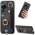 For Huawei P60 Pro Retro Skin-feel Ring Card Bag Phone Case with Hang Loop(Black) - 1