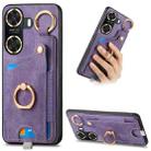 For Huawei Enjoy 60 Retro Skin-feel Ring Card Bag Phone Case with Hang Loop(Purple) - 1