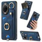 For Huawei nova 14 Retro Skin-feel Ring Card Bag Phone Case with Hang Loop(Blue) - 1