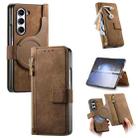 For Samsung Galaxy Z Fold6 5G Retro MagSafe Magnetic Zipper Wallet Leather Phone Case(Brown) - 1