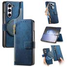 For Samsung Galaxy Z Fold6 5G Retro MagSafe Magnetic Zipper Wallet Leather Phone Case(Blue) - 1