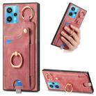 For Realme 9 Pro+ Retro Skin-feel Ring Card Bag Phone Case with Hang Loop(Pink) - 1