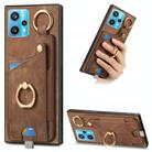 For Realme 9 Pro+ Retro Skin-feel Ring Card Bag Phone Case with Hang Loop(Brown) - 1