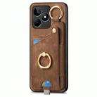 For Realme 9 Pro+ Retro Skin-feel Ring Card Bag Phone Case with Hang Loop(Brown) - 2