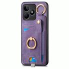 For Realme C33 Retro Skin-feel Ring Card Bag Phone Case with Hang Loop(Purple) - 2